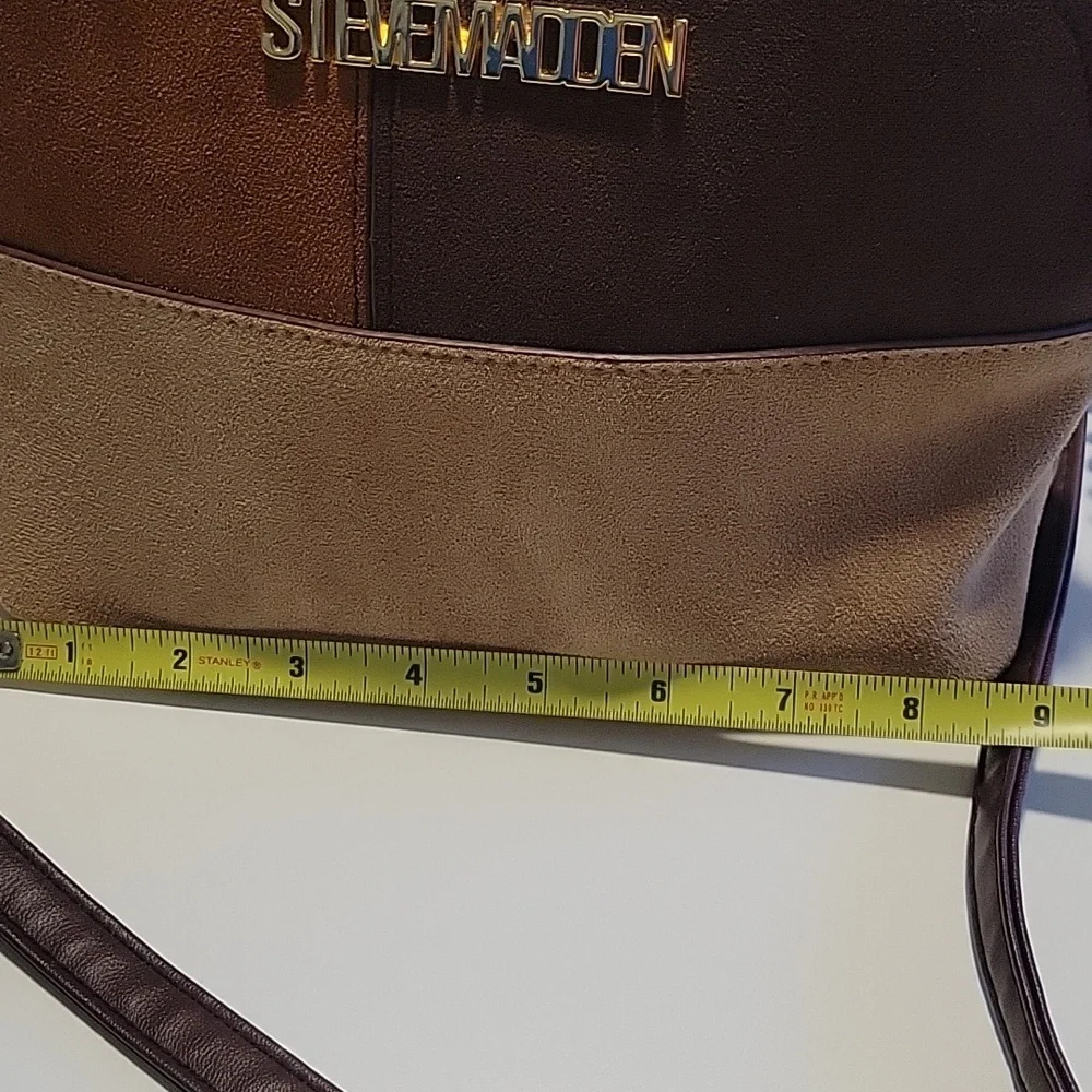 Brown and Tan Patchwork Crossbody Bag With Chain Detail Strap